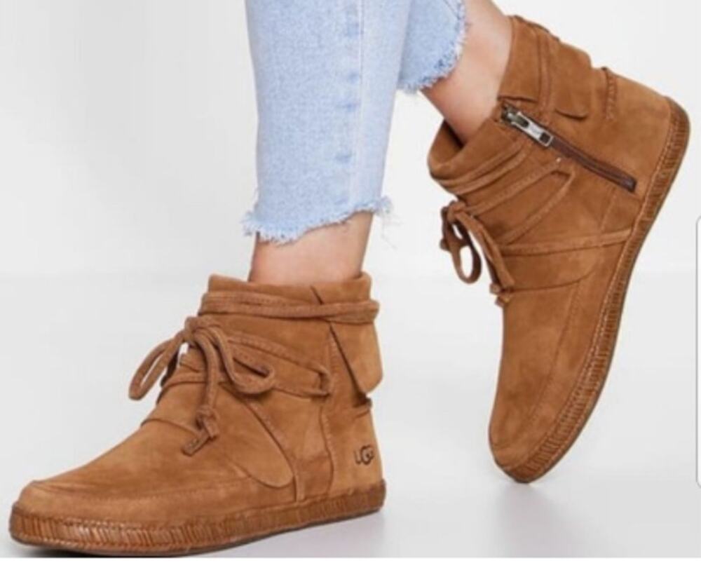 Ugg Reid Chestnut Suede Moccasin Ankle Boots sz 8